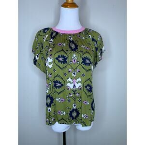 Olivaceous Soft Rayon FLoral Green Pink Top Sz Small